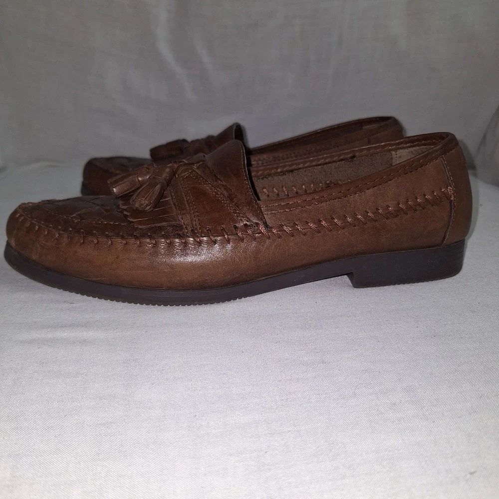 GIORGIO BRUTINI MENS SHOE 9 M WOVEN BARTELL‎ KILTED TASSEL LOAFER NWOB BROWN